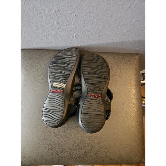 Vionic Leather T-Strap Sandals‎ Terra Black Leather Size 8.5 (S30) - Picture 4 of 6
